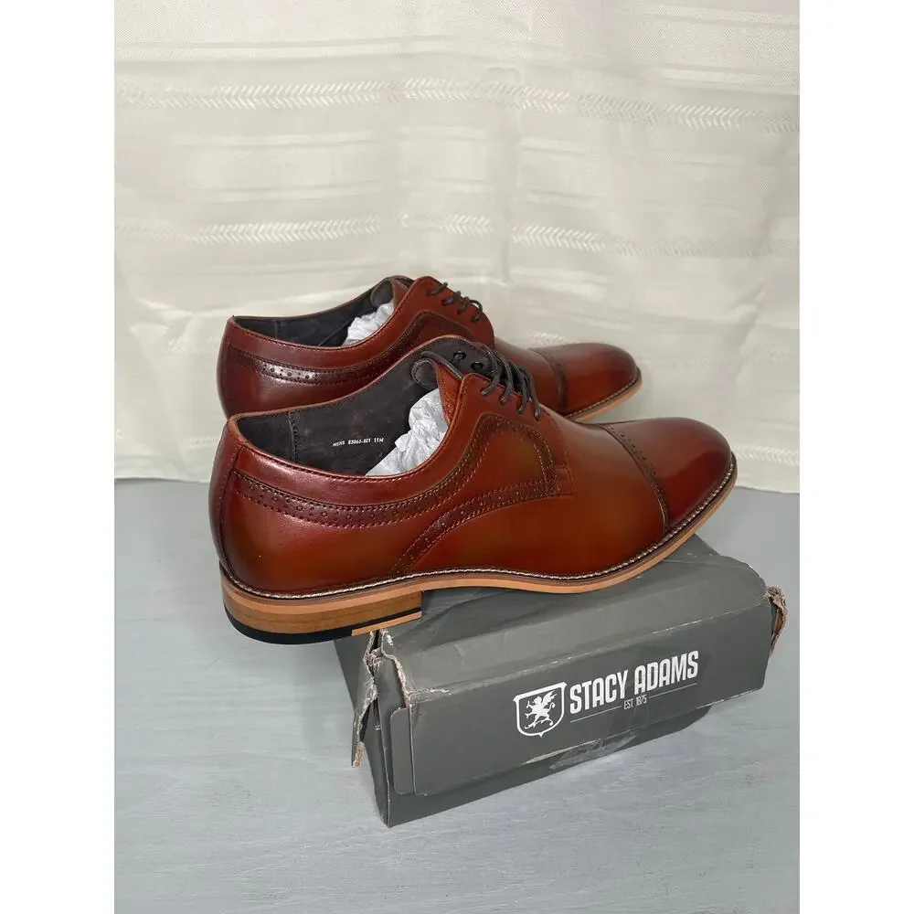 Stacy Adams Dickinson Cap Toe Oxford Cognac Mens Size 11M Dress Shoes